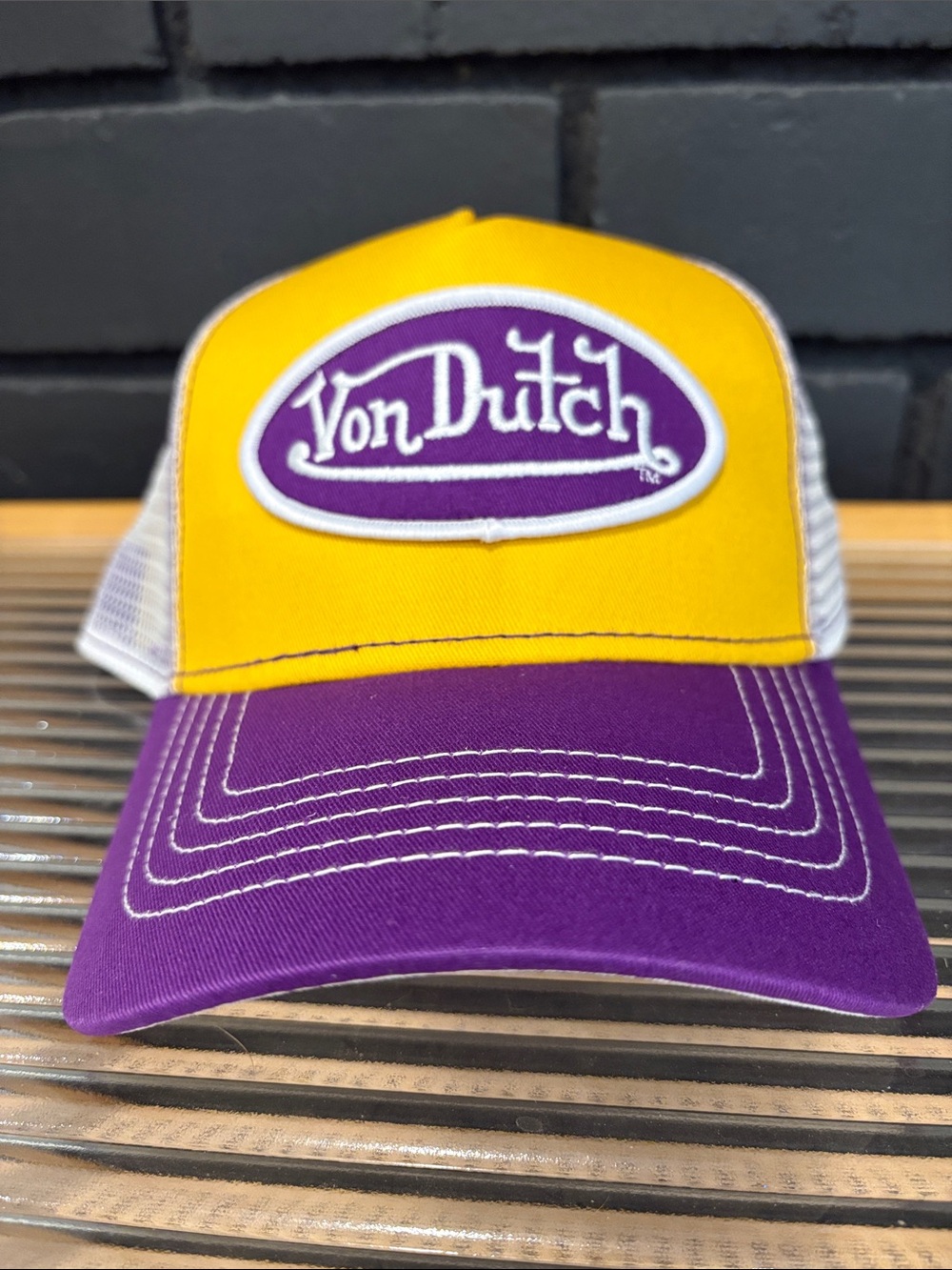 Von Dutch Yellow and Purple Mesh Back Trucker Hat